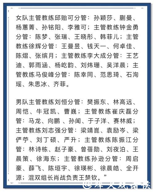 官宣!国乒公布教练组分配名单:任浩不出所料,最年轻一人去女队 官宣!国乒公布教练组分配名单:任浩不出所料,最年轻一人去女队